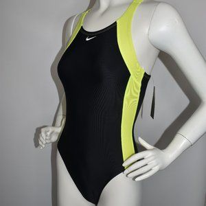 Nike Women's New Black and Yellow One Piece Swim